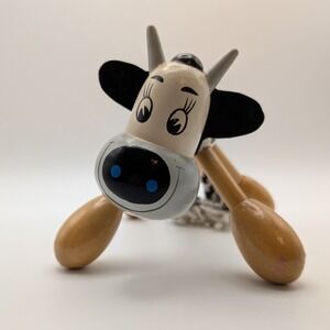 Vintage Wooden Dairy Cow Handheld Manual Body Massager Farmhouse Folk Art